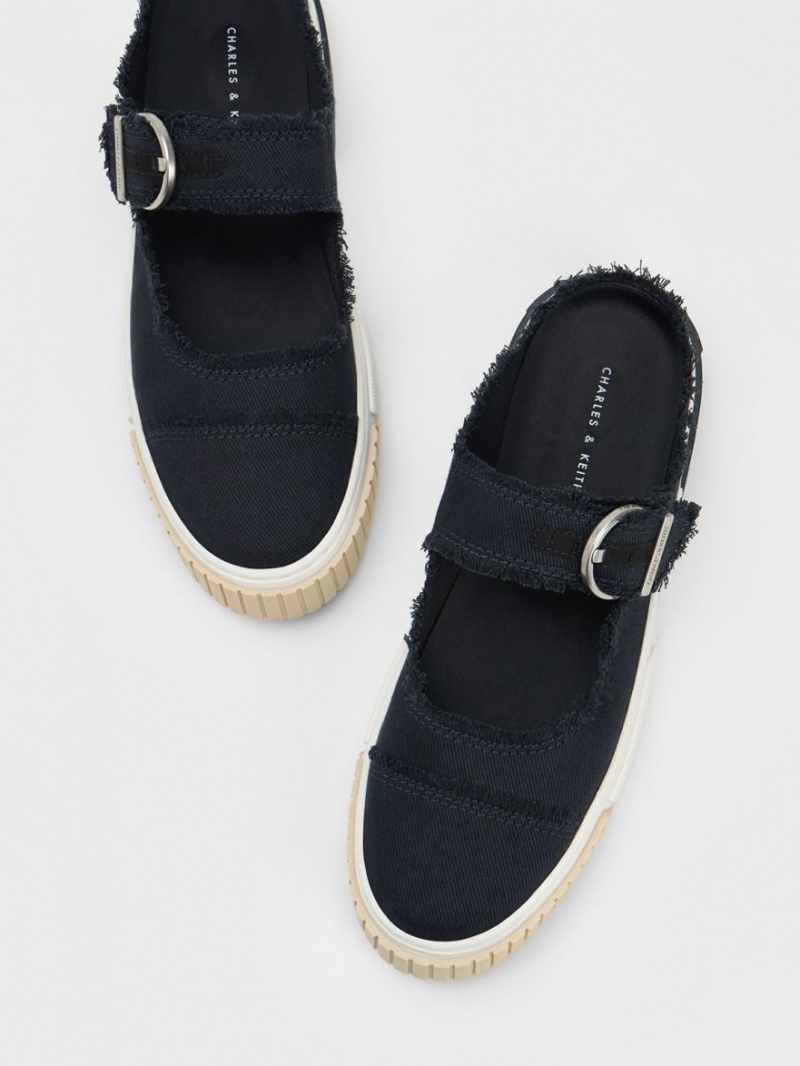 Αθλητικα Παπουτσια χωρισ Κορδονια Charles And Keith Denim Buckled σκούρο μπλε | 52014-JFMT