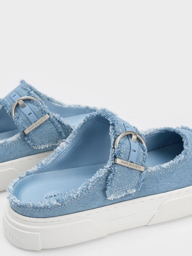 Αθλητικα Παπουτσια χωρισ Κορδονια Charles And Keith Denim Buckled ανοιχτο μπλε | 87201-EAOT