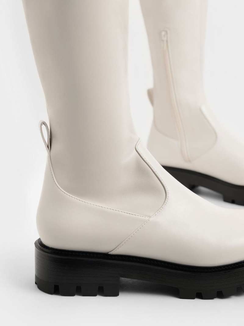 μποτεσ μεχρι το γονατο Charles And Keith Faux δερματινα ασπρα | 07395-MQWA