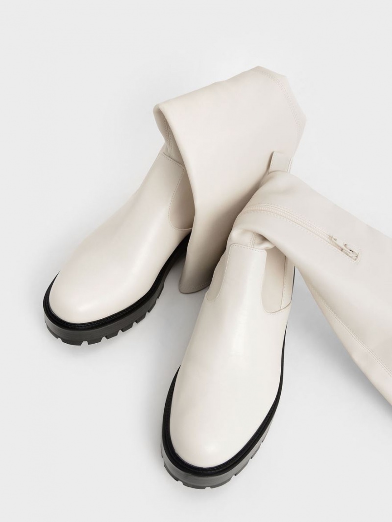 μποτεσ μεχρι το γονατο Charles And Keith Faux δερματινα ασπρα | 07395-MQWA