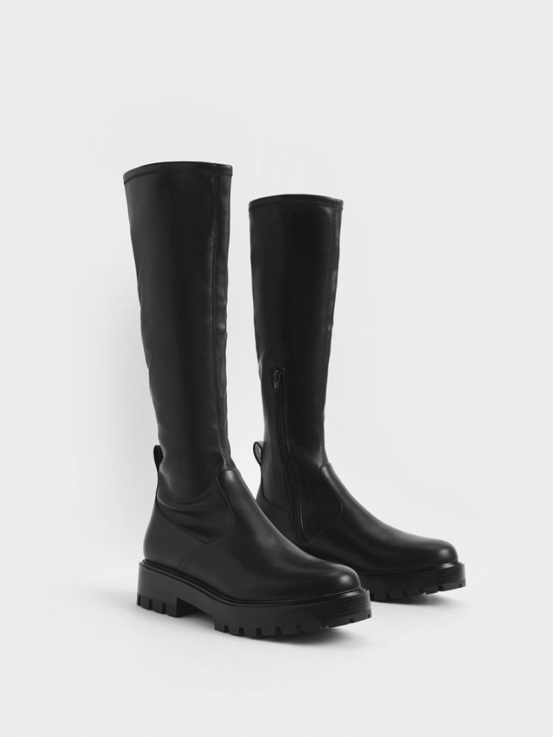 μποτεσ μεχρι το γονατο Charles And Keith Faux δερματινα μαυρα | 28935-LOAT