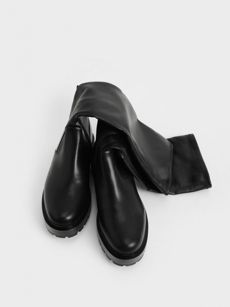 μποτεσ μεχρι το γονατο Charles And Keith Faux δερματινα μαυρα | 28935-LOAT