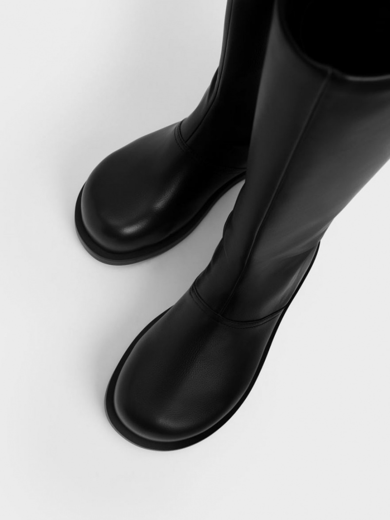 μποτεσ μεχρι το γονατο Charles And Keith Faux δερματινα μαυρα | 90364-WRVI