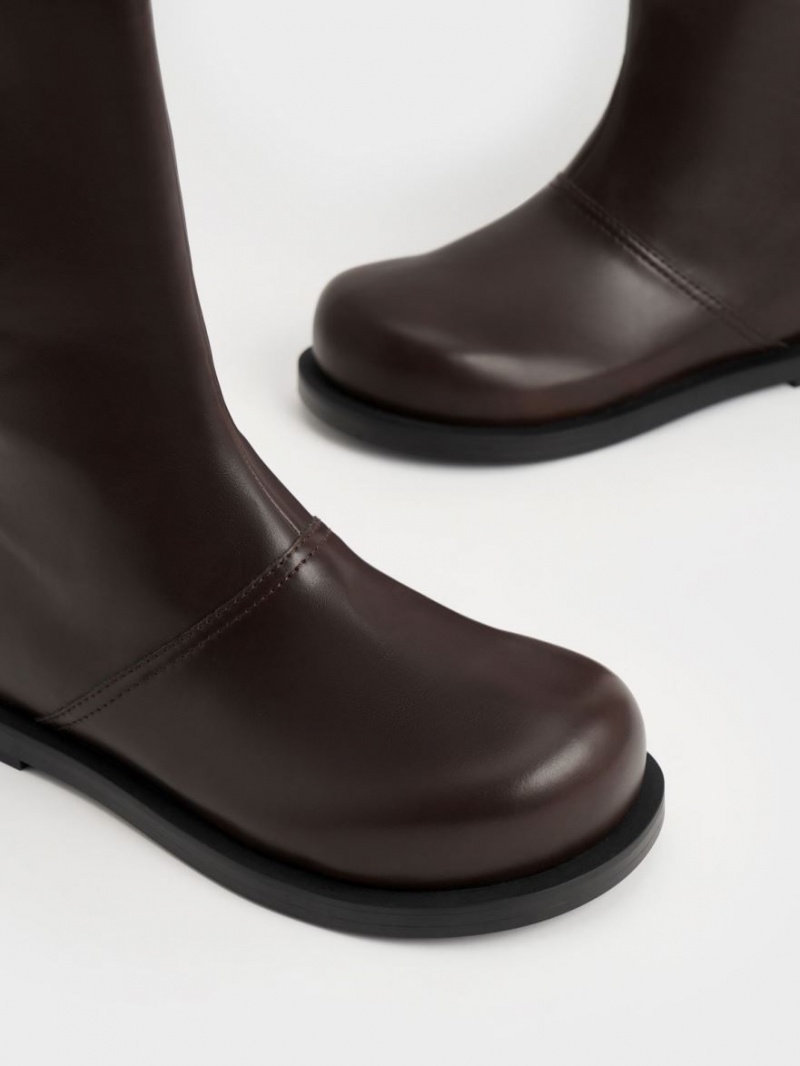 μποτεσ μεχρι το γονατο Charles And Keith Faux δερματινα σκούρο καφε | 10652-YORF