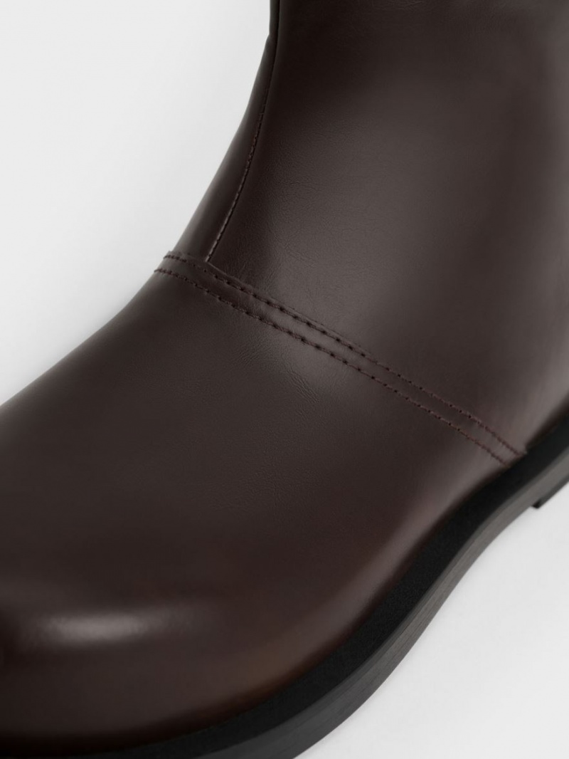 μποτεσ μεχρι το γονατο Charles And Keith Faux δερματινα σκούρο καφε | 10652-YORF