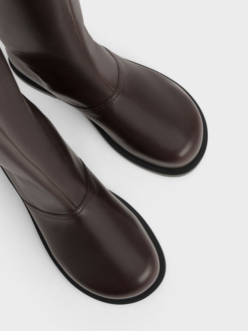 μποτεσ μεχρι το γονατο Charles And Keith Faux δερματινα σκούρο καφε | 10652-YORF