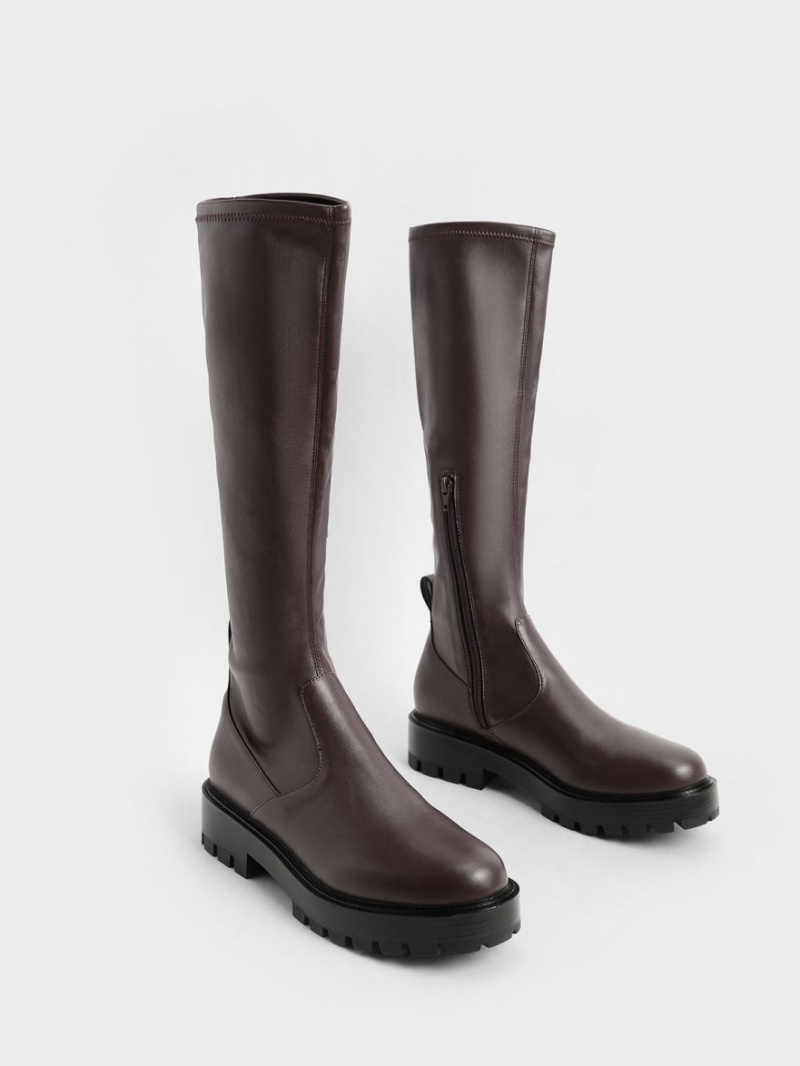 μποτεσ μεχρι το γονατο Charles And Keith Faux δερματινα σκούρο καφε | 42905-PUKM