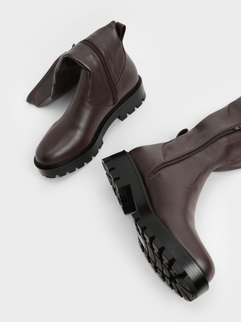 μποτεσ μεχρι το γονατο Charles And Keith Faux δερματινα σκούρο καφε | 42905-PUKM