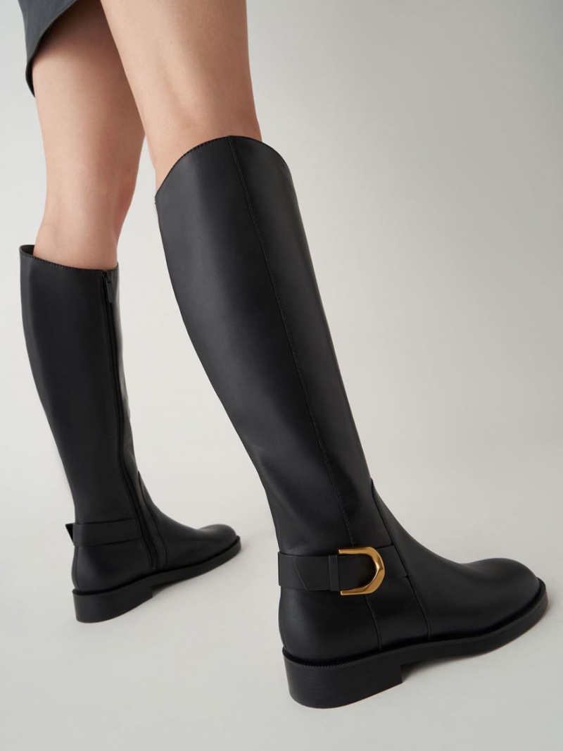 μποτεσ μεχρι το γονατο Charles And Keith Gabine δερματινα μαυρα | 86540-XVUA