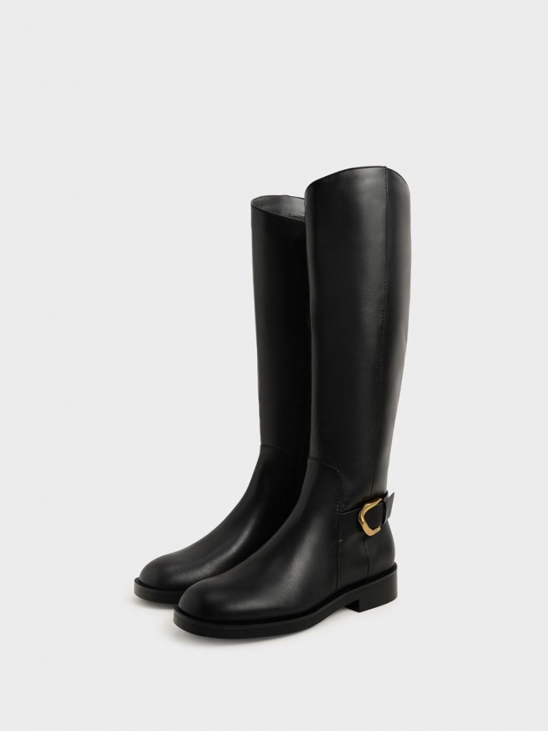 μποτεσ μεχρι το γονατο Charles And Keith Gabine δερματινα μαυρα | 86540-XVUA