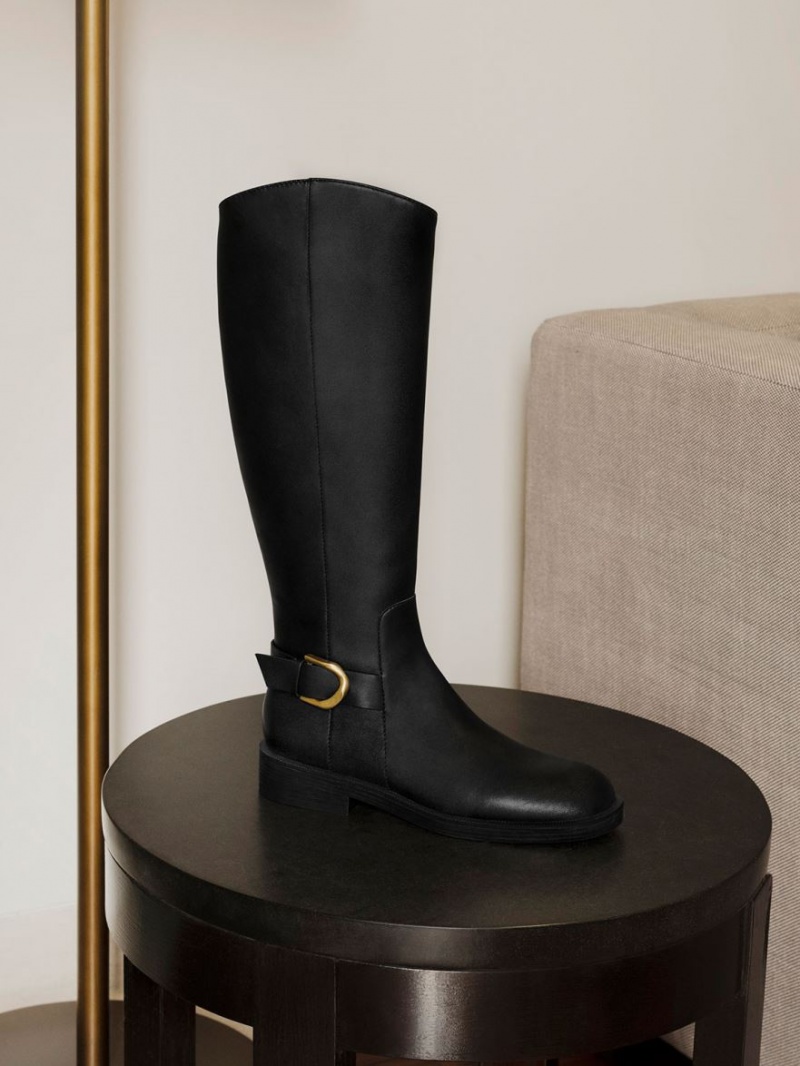 μποτεσ μεχρι το γονατο Charles And Keith Gabine δερματινα μαυρα | 86540-XVUA