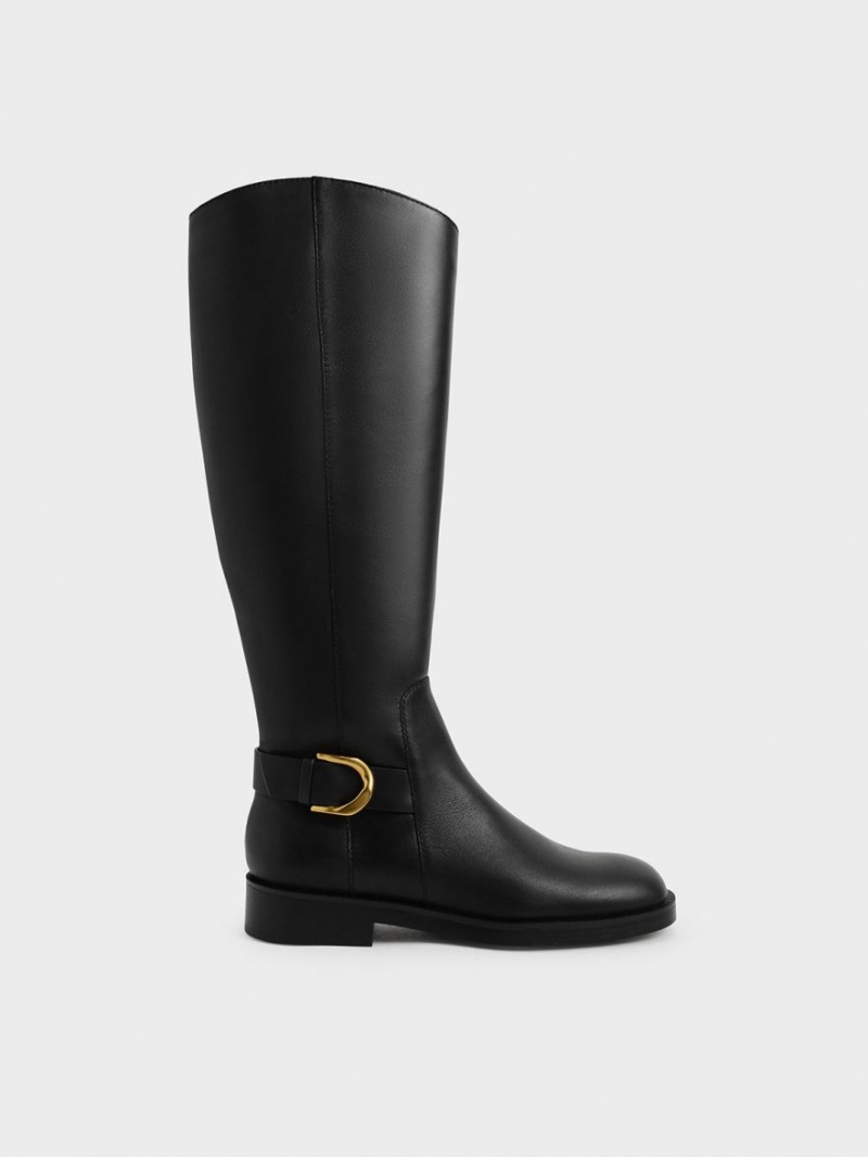 μποτεσ μεχρι το γονατο Charles And Keith Gabine δερματινα μαυρα | 86540-XVUA
