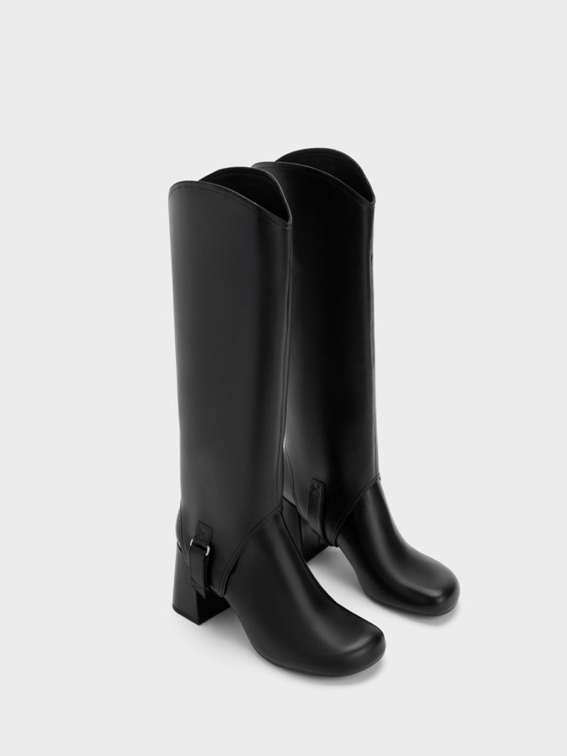 μποτεσ μεχρι το γονατο Charles And Keith Gigi Block Heel μαυρα | 14853-PEBL