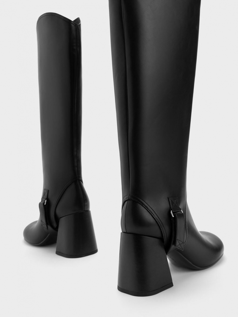 μποτεσ μεχρι το γονατο Charles And Keith Gigi Block Heel μαυρα | 14853-PEBL