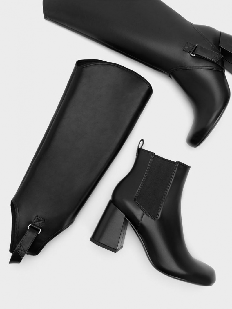 μποτεσ μεχρι το γονατο Charles And Keith Gigi Block Heel μαυρα | 14853-PEBL