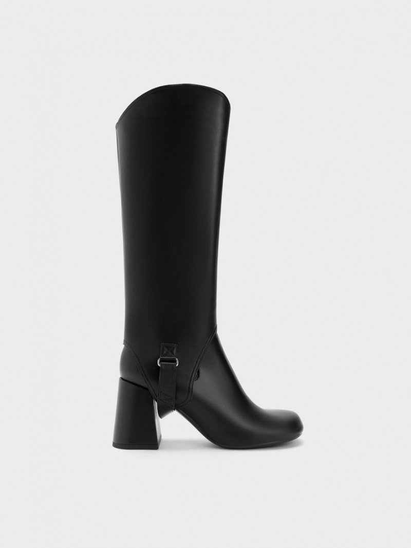 μποτεσ μεχρι το γονατο Charles And Keith Gigi Block Heel μαυρα | 14853-PEBL
