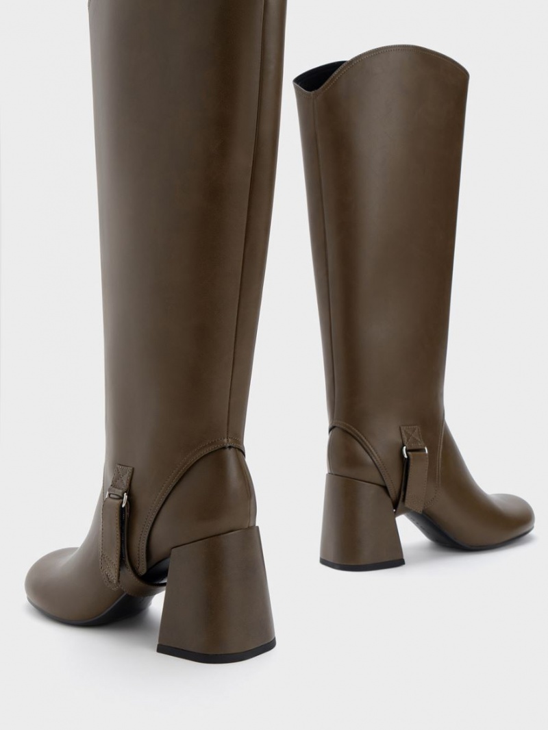 μποτεσ μεχρι το γονατο Charles And Keith Gigi Block Heel σκούρο καφε | 19348-FLYK