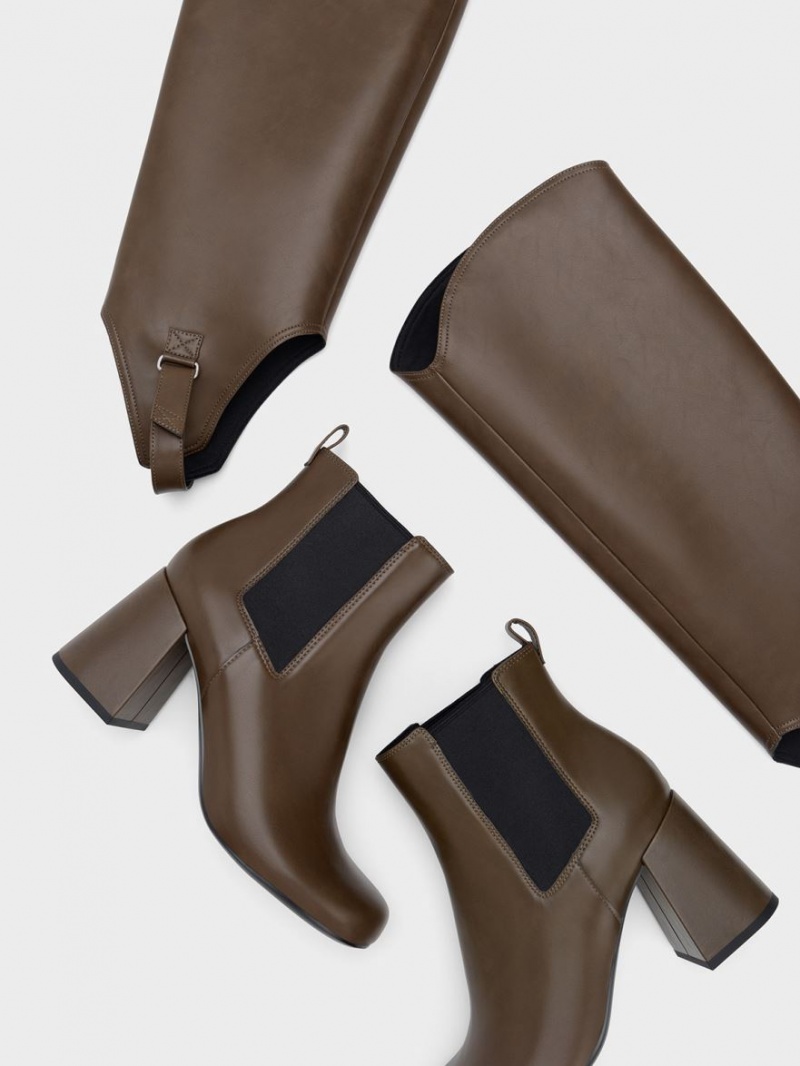 μποτεσ μεχρι το γονατο Charles And Keith Gigi Block Heel σκούρο καφε | 19348-FLYK
