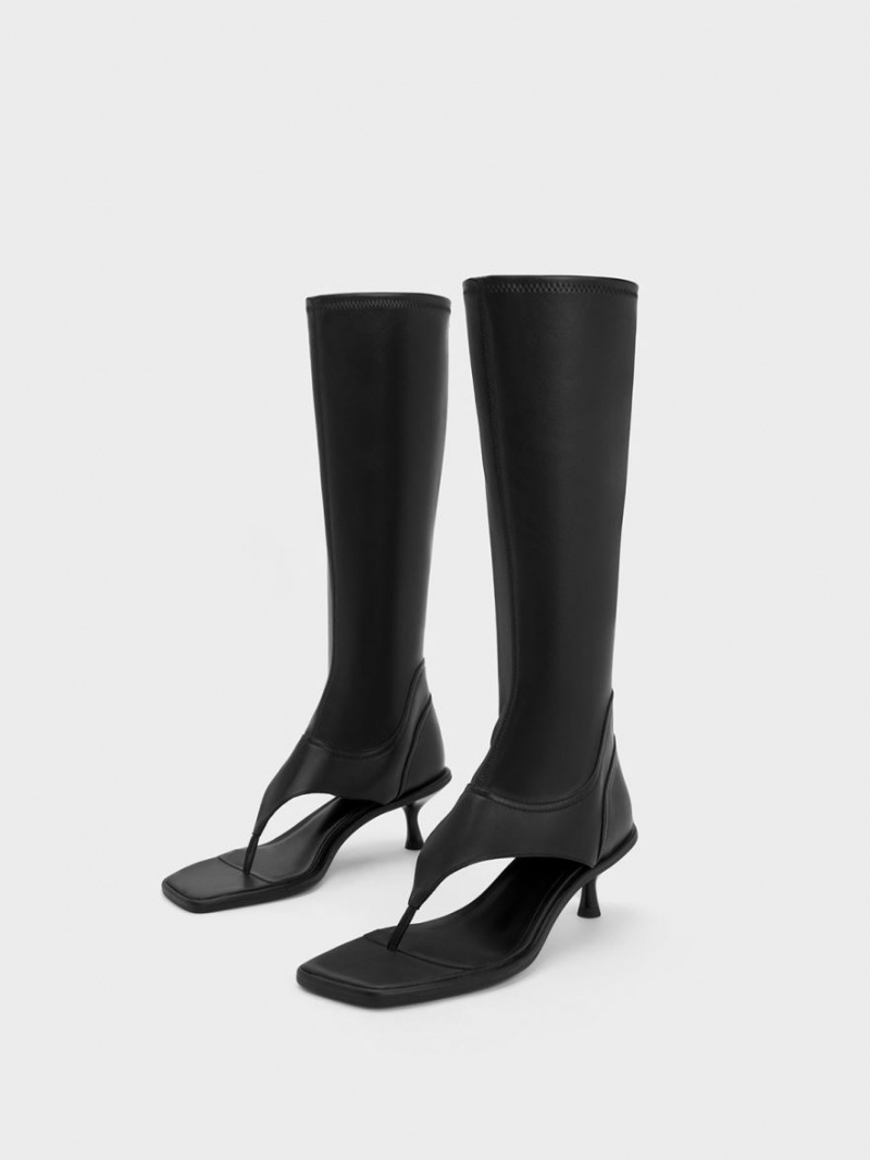 μποτεσ μεχρι το γονατο Charles And Keith Kitten Heel Στρινγκ μαυρα | 67490-OXZM