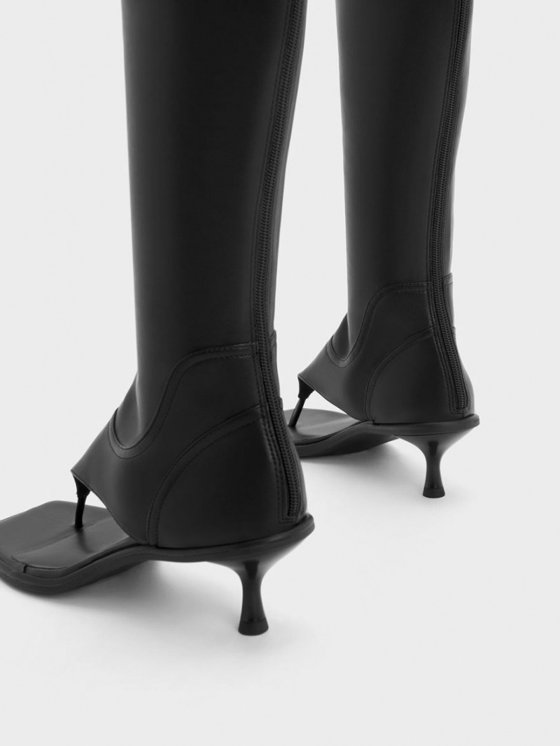 μποτεσ μεχρι το γονατο Charles And Keith Kitten Heel Στρινγκ μαυρα | 67490-OXZM
