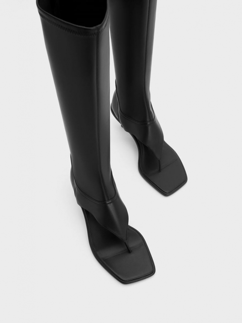 μποτεσ μεχρι το γονατο Charles And Keith Kitten Heel Στρινγκ μαυρα | 67490-OXZM