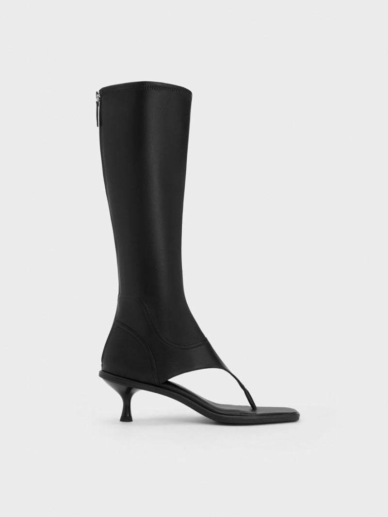 μποτεσ μεχρι το γονατο Charles And Keith Kitten Heel Στρινγκ μαυρα | 67490-OXZM