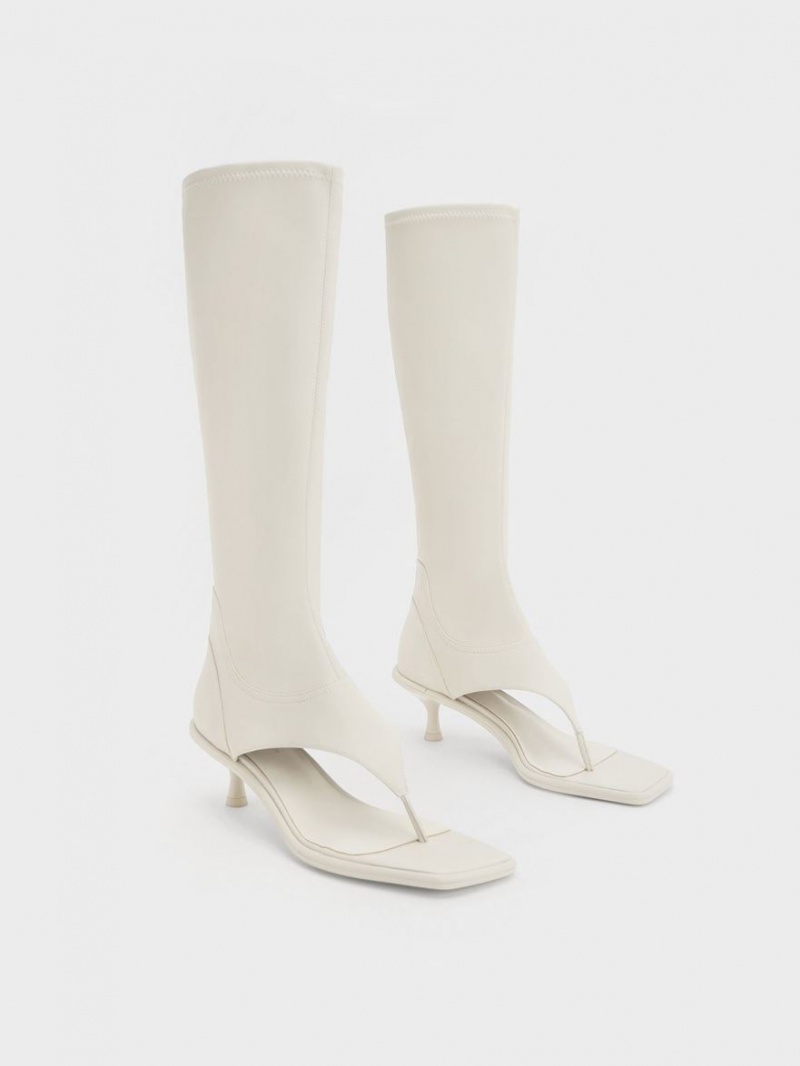 μποτεσ μεχρι το γονατο Charles And Keith Kitten Heel Στρινγκ ασπρα | 71982-WTUZ