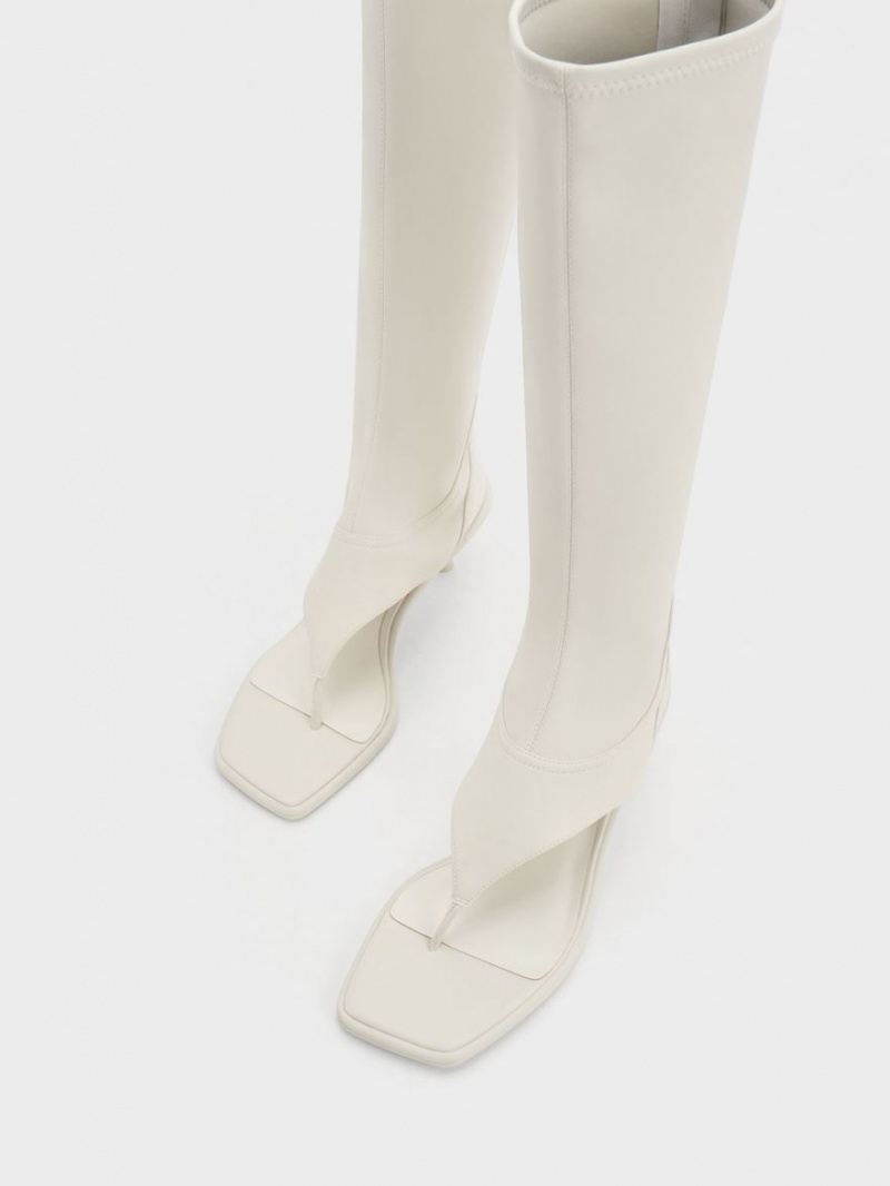 μποτεσ μεχρι το γονατο Charles And Keith Kitten Heel Στρινγκ ασπρα | 71982-WTUZ