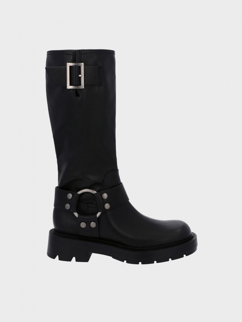 μποτεσ μεχρι το γονατο Charles And Keith Metallic Buckled μαυρα | 85370-OUHJ