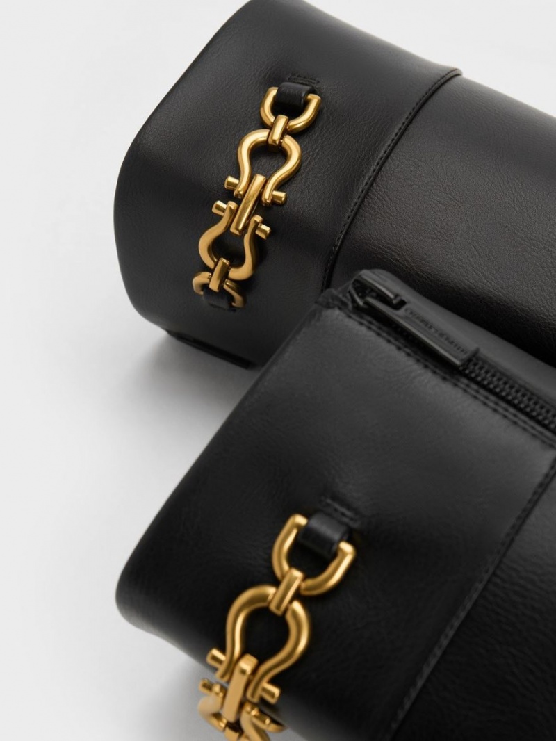 μποτεσ μεχρι το γονατο Charles And Keith Metallic Chain Accent μαυρα | 53127-GJWR