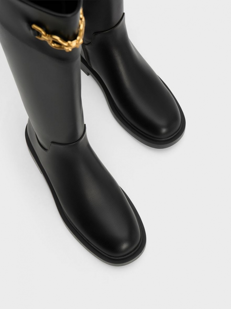 μποτεσ μεχρι το γονατο Charles And Keith Metallic Chain Accent μαυρα | 53127-GJWR