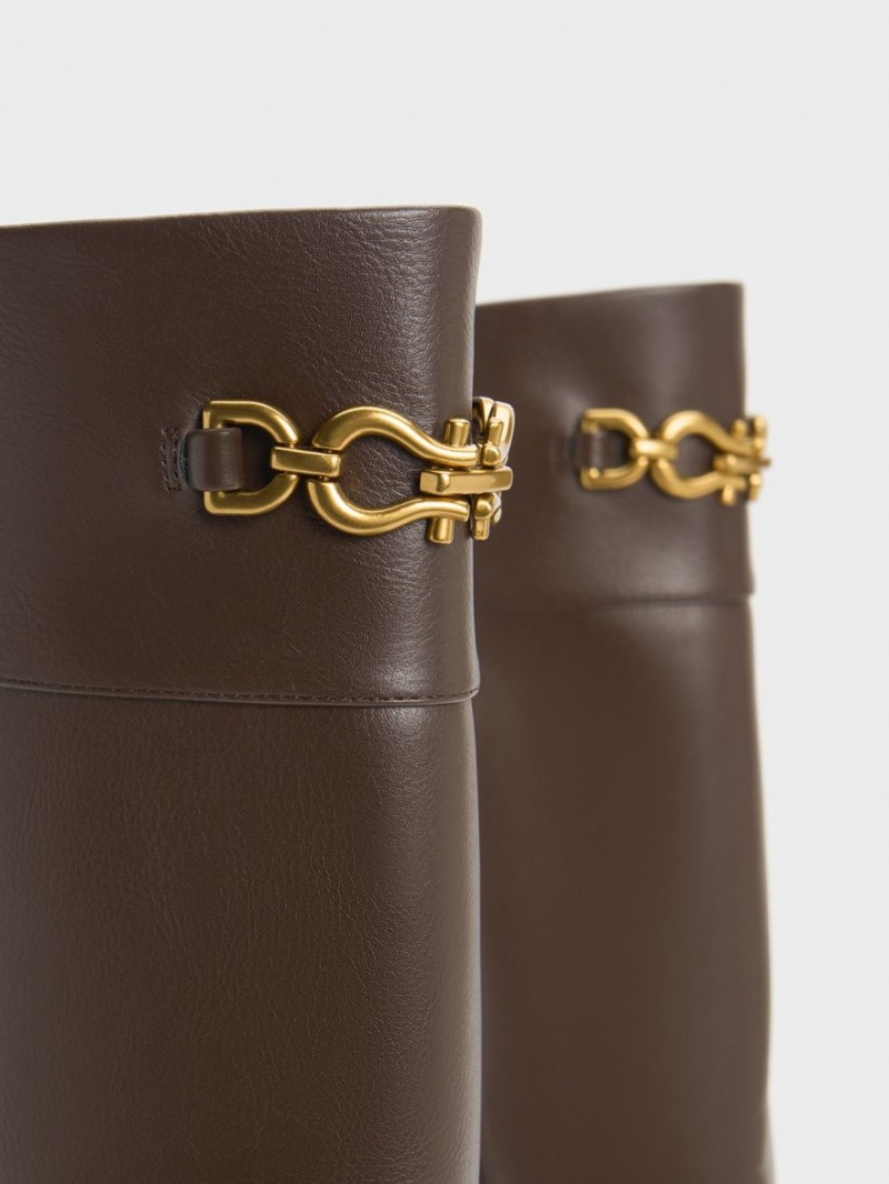 μποτεσ μεχρι το γονατο Charles And Keith Metallic Chain Accent σκούρο καφε | 51839-WFPT