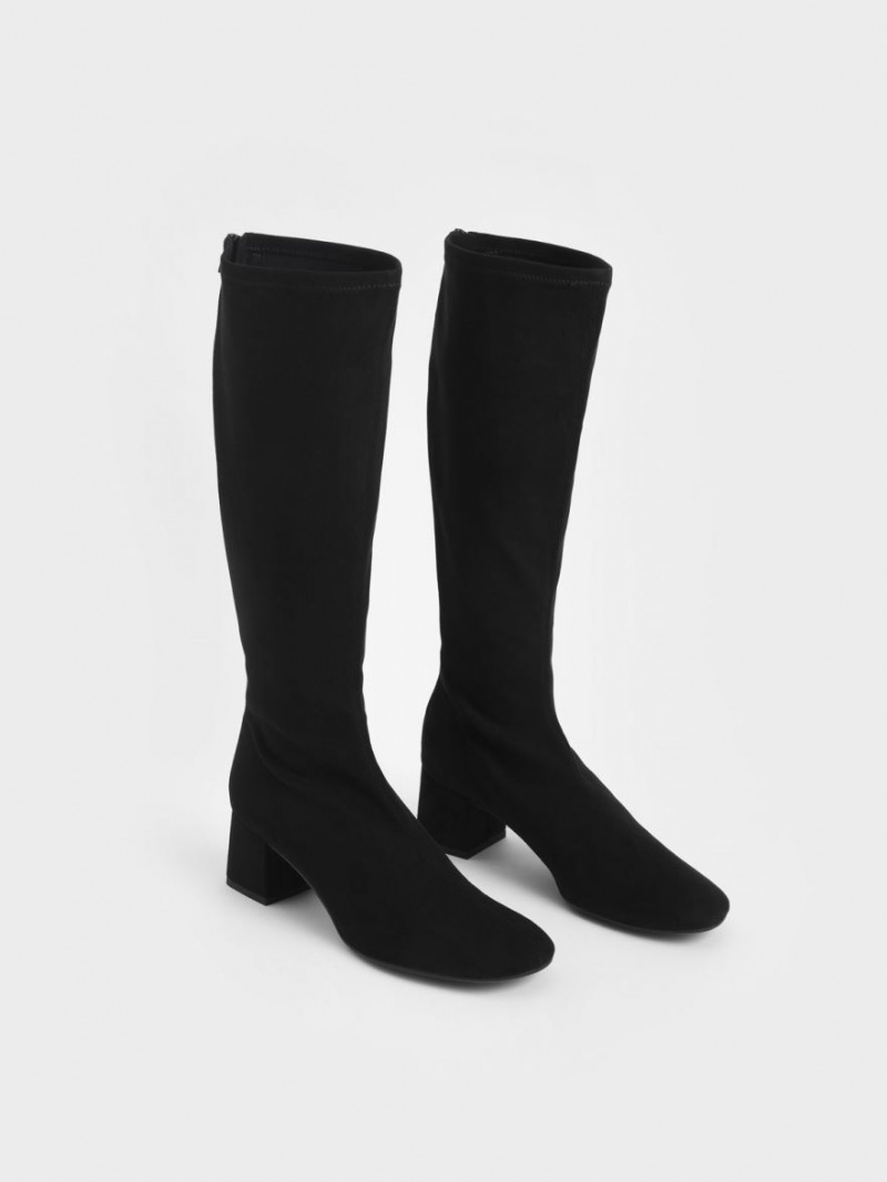 μποτεσ μεχρι το γονατο Charles And Keith Textured Block Heel μαυρα | 59412-ODHZ
