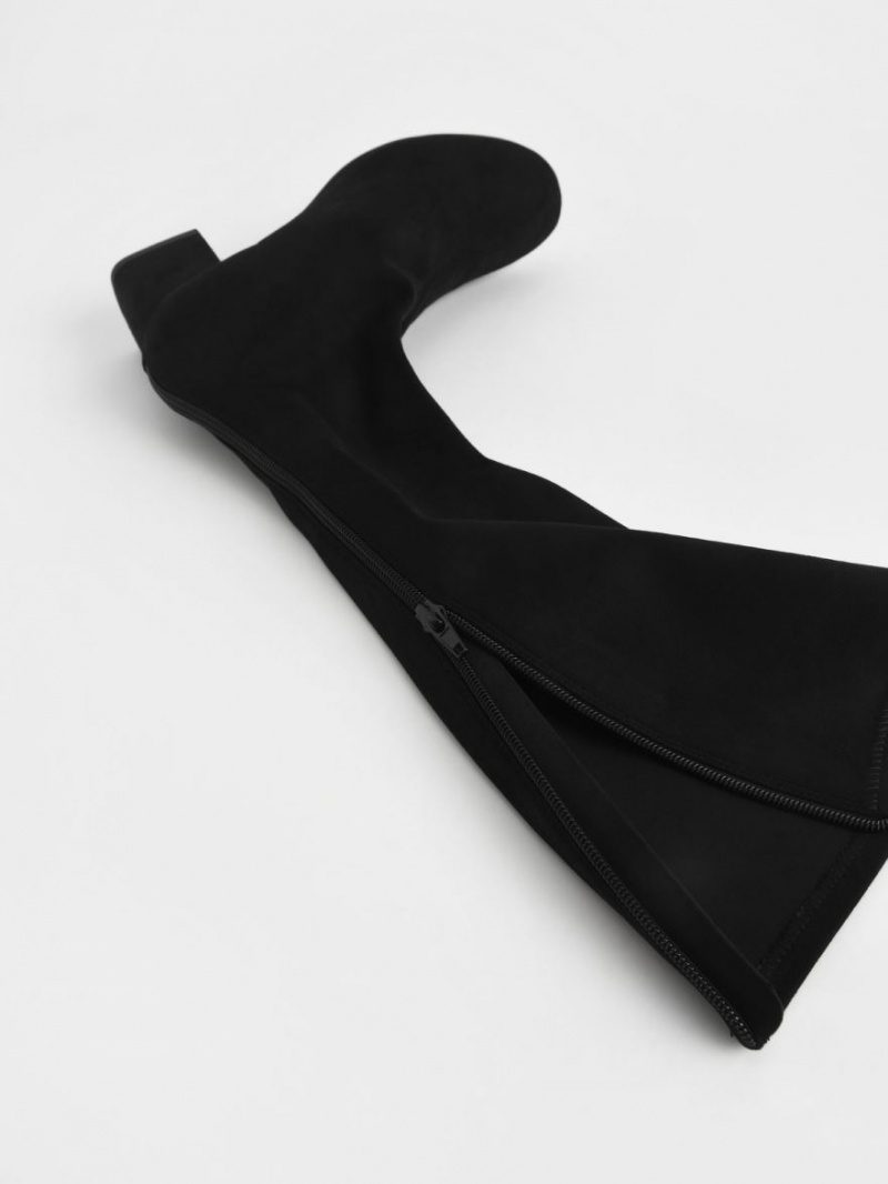 μποτεσ μεχρι το γονατο Charles And Keith Textured Block Heel μαυρα | 59412-ODHZ