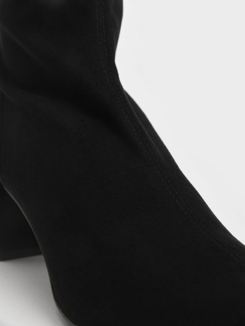 μποτεσ μεχρι το γονατο Charles And Keith Textured Block Heel μαυρα | 59412-ODHZ