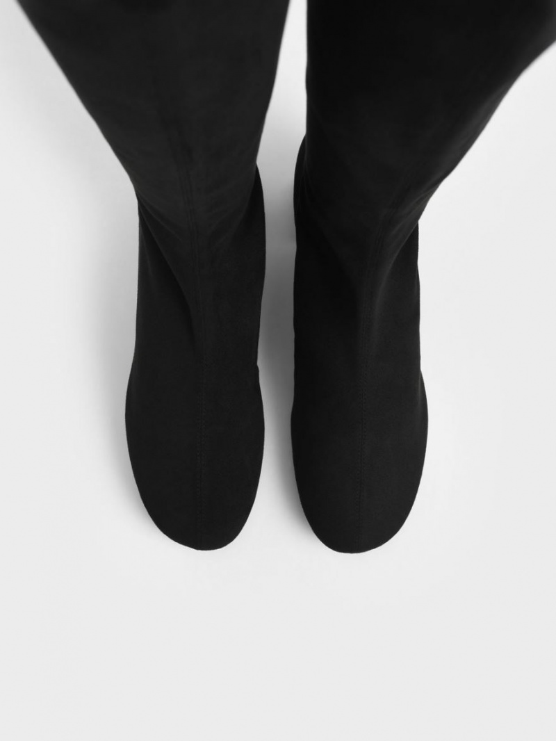 μποτεσ μεχρι το γονατο Charles And Keith Textured Block Heel μαυρα | 59412-ODHZ