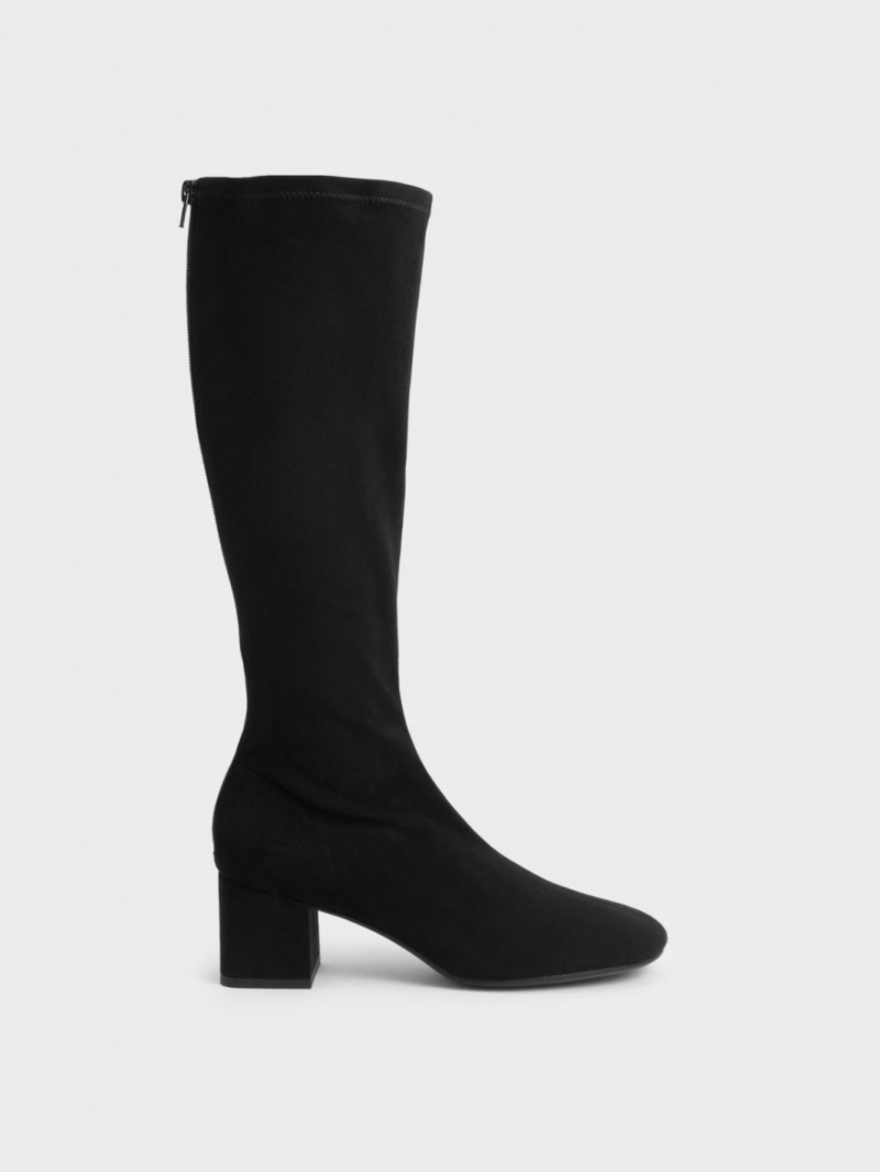 μποτεσ μεχρι το γονατο Charles And Keith Textured Block Heel μαυρα | 59412-ODHZ