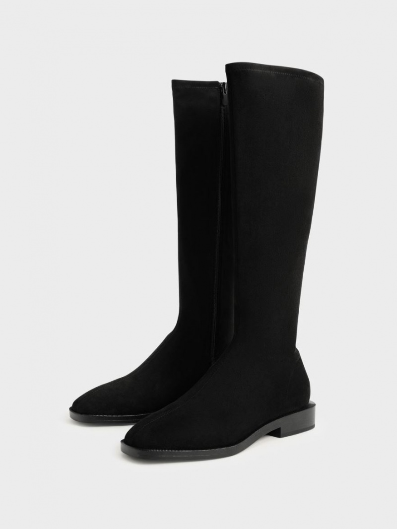 μποτεσ μεχρι το γονατο Charles And Keith Textured φλατ μαυρα | 49056-YMQJ