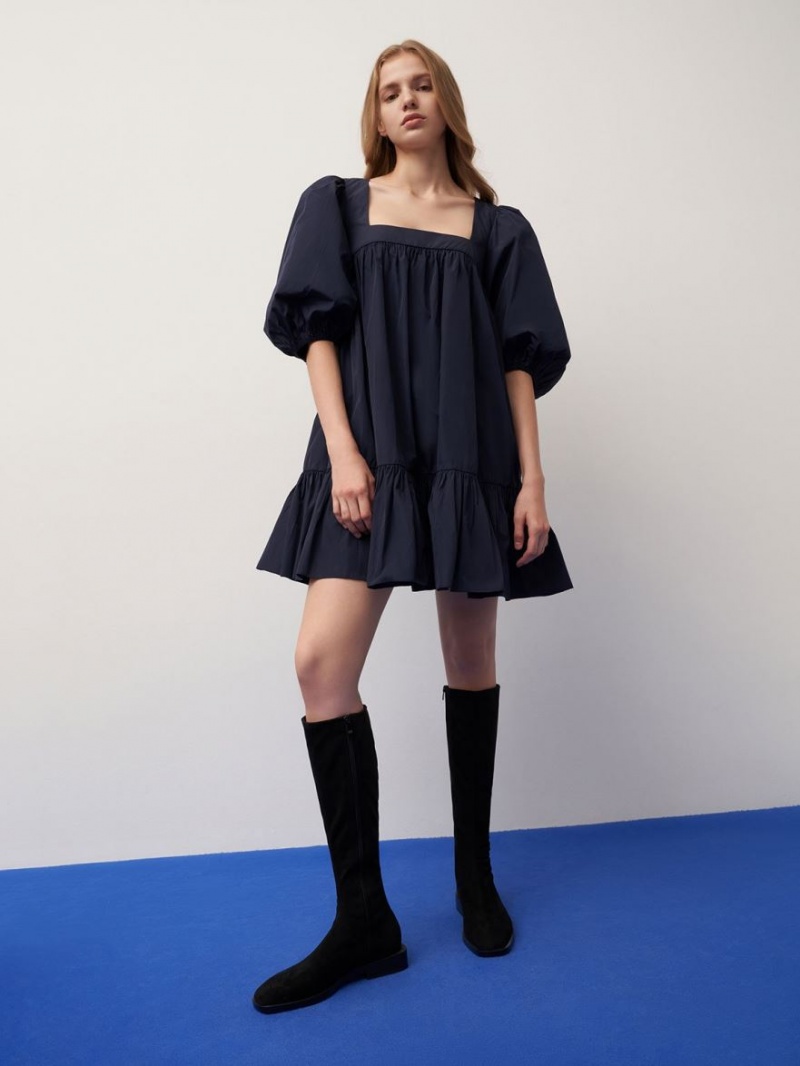 μποτεσ μεχρι το γονατο Charles And Keith Textured φλατ μαυρα | 49056-YMQJ