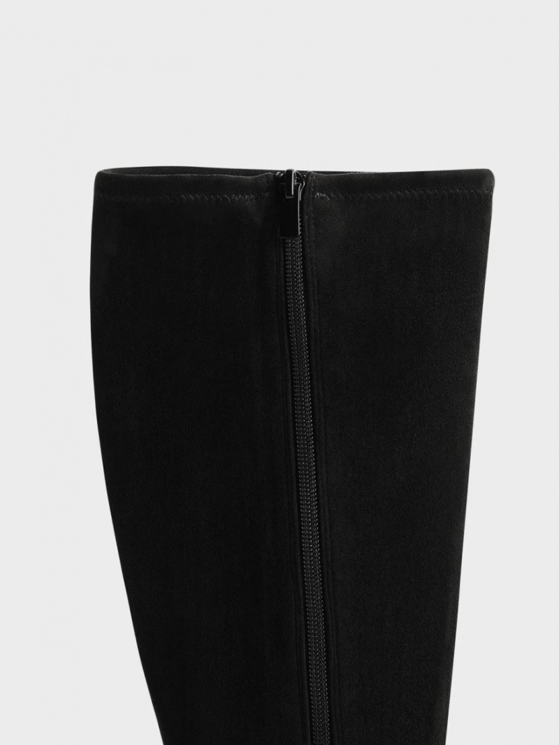 μποτεσ μεχρι το γονατο Charles And Keith Textured φλατ μαυρα | 49056-YMQJ