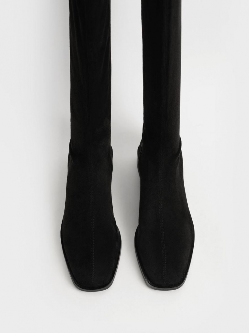 μποτεσ μεχρι το γονατο Charles And Keith Textured φλατ μαυρα | 49056-YMQJ