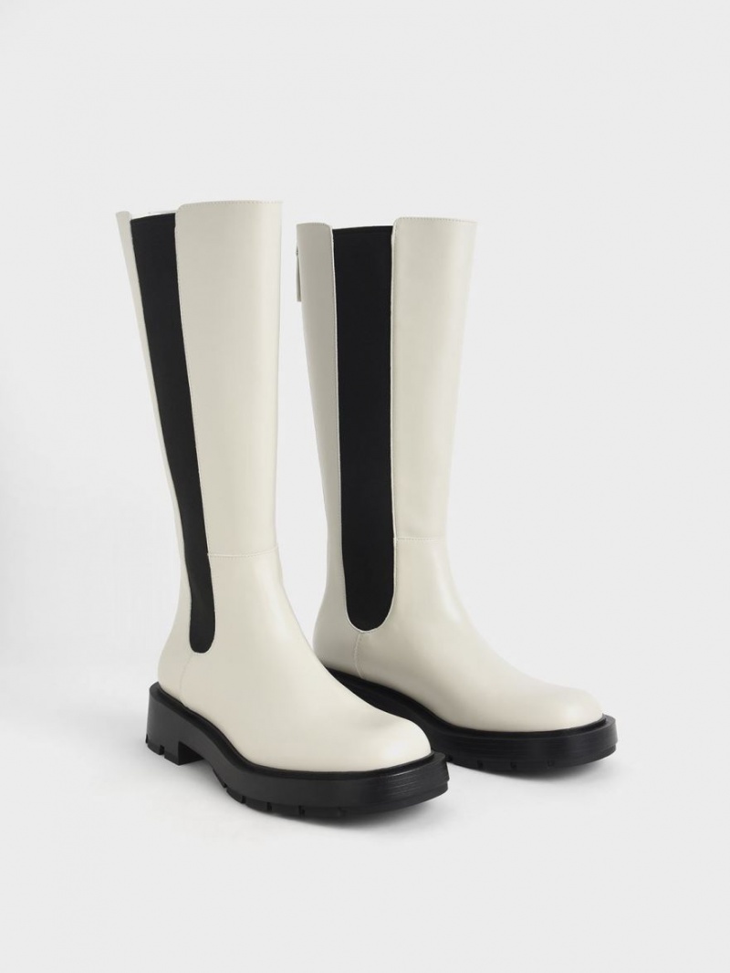 μποτεσ μεχρι το γονατο Charles And Keith Zip-Up Chelsea ασπρα | 05781-PTHZ