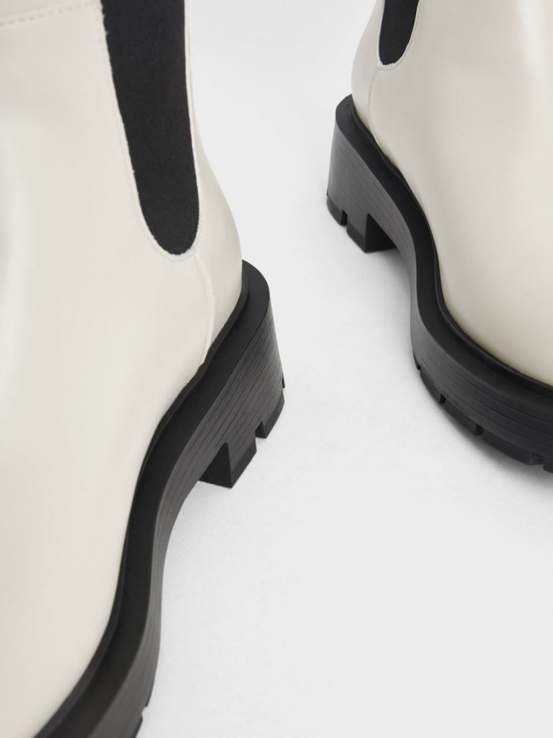 μποτεσ μεχρι το γονατο Charles And Keith Zip-Up Chelsea ασπρα | 05781-PTHZ