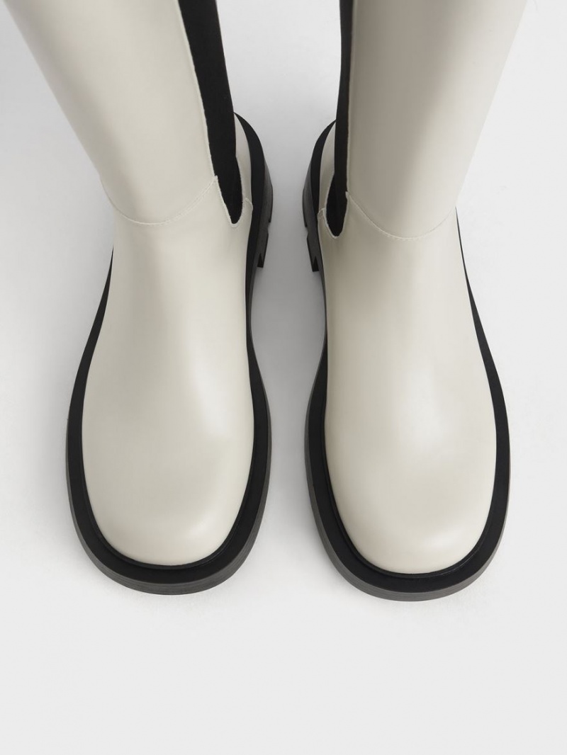 μποτεσ μεχρι το γονατο Charles And Keith Zip-Up Chelsea ασπρα | 05781-PTHZ