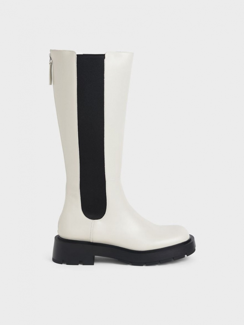 μποτεσ μεχρι το γονατο Charles And Keith Zip-Up Chelsea ασπρα | 05781-PTHZ