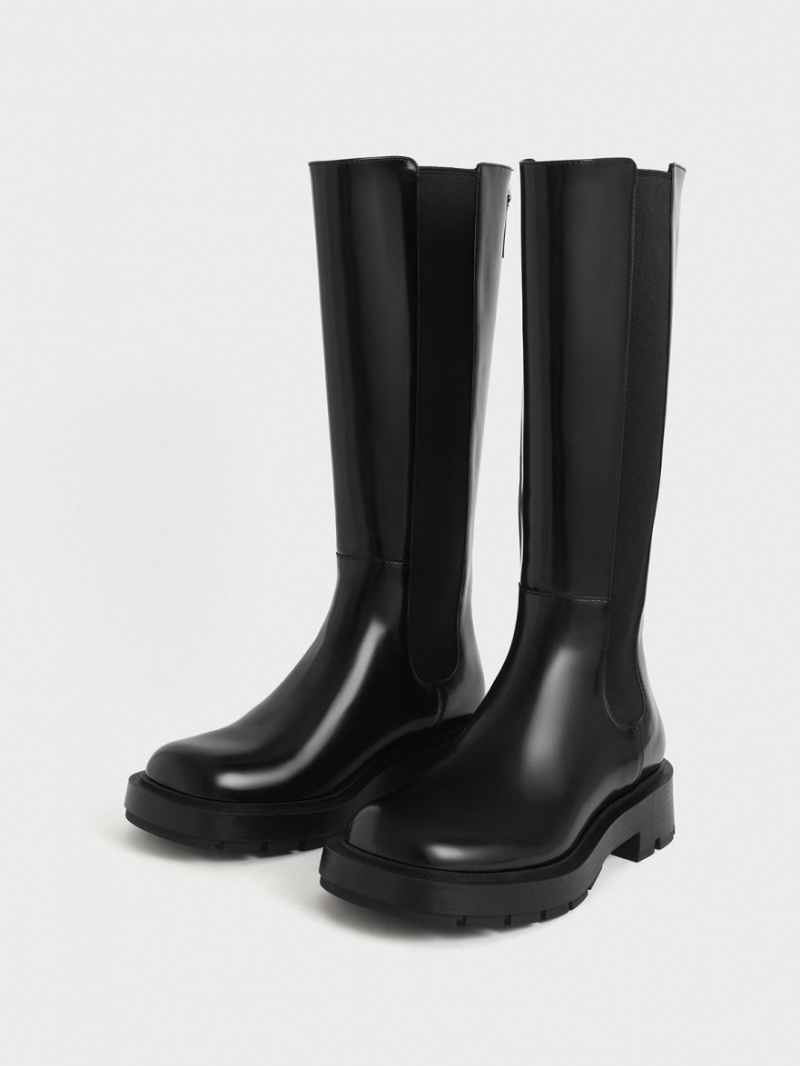 μποτεσ μεχρι το γονατο Charles And Keith Zip-Up Chelsea μαυρα | 52396-JVBA