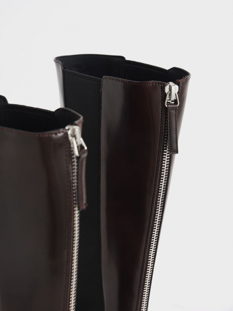 μποτεσ μεχρι το γονατο Charles And Keith Zip-Up Chelsea σκούρο καφε | 37082-ORYS