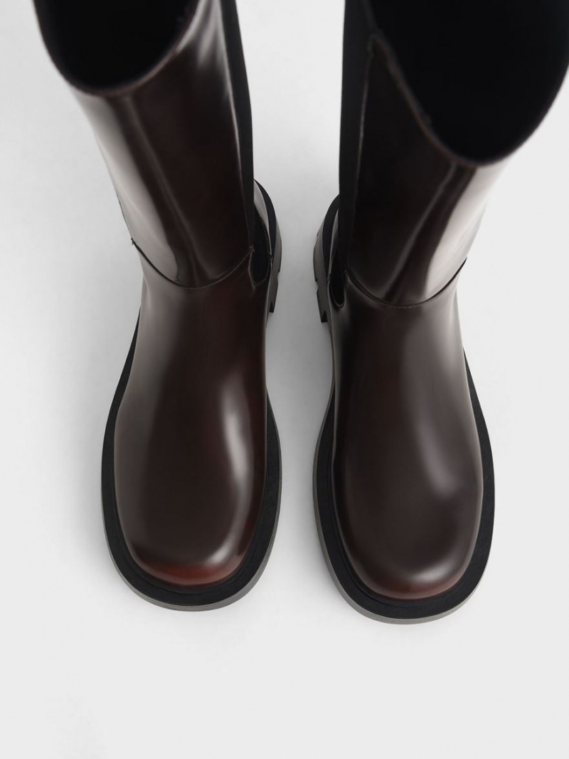 μποτεσ μεχρι το γονατο Charles And Keith Zip-Up Chelsea σκούρο καφε | 37082-ORYS