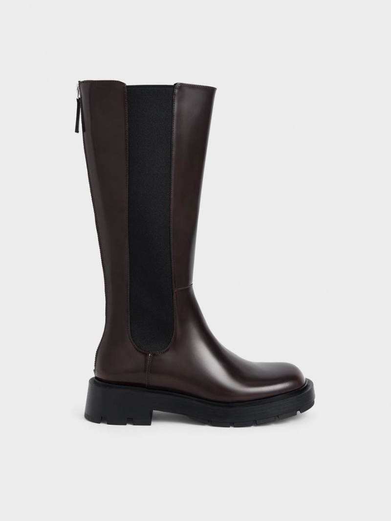 μποτεσ μεχρι το γονατο Charles And Keith Zip-Up Chelsea σκούρο καφε | 37082-ORYS