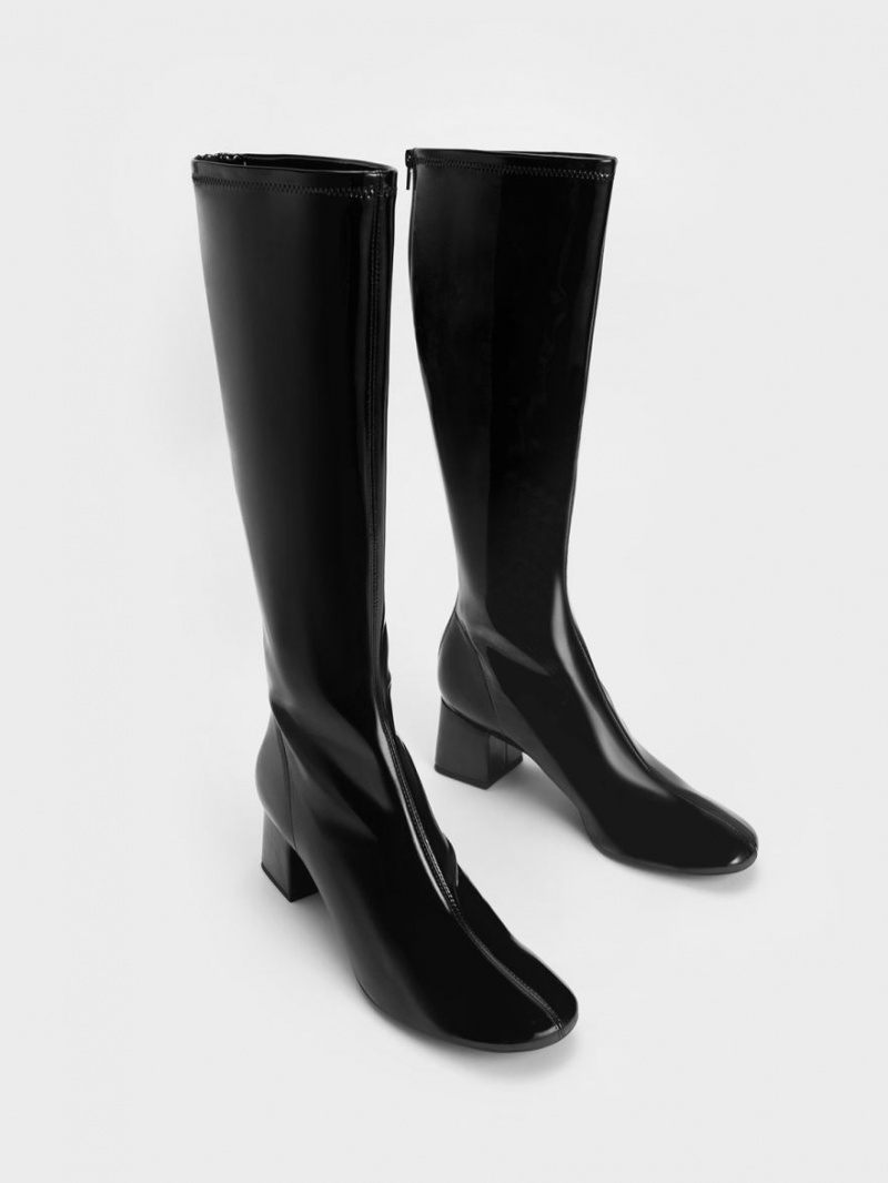 μποτεσ μεχρι το γονατο Charles And Keith λουστρινι Block Heel μαυρα | 92147-AOTG